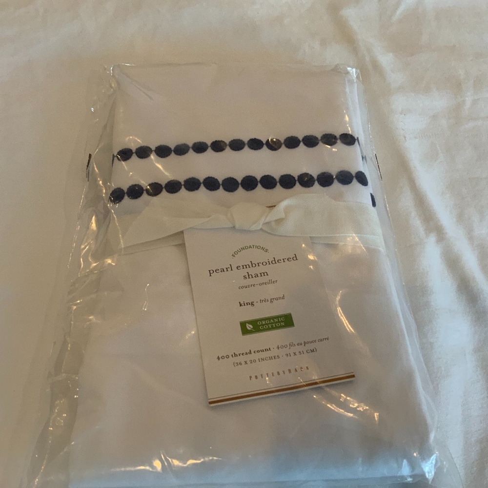 Pottery Barn pearl embroidered king sham, twilight
